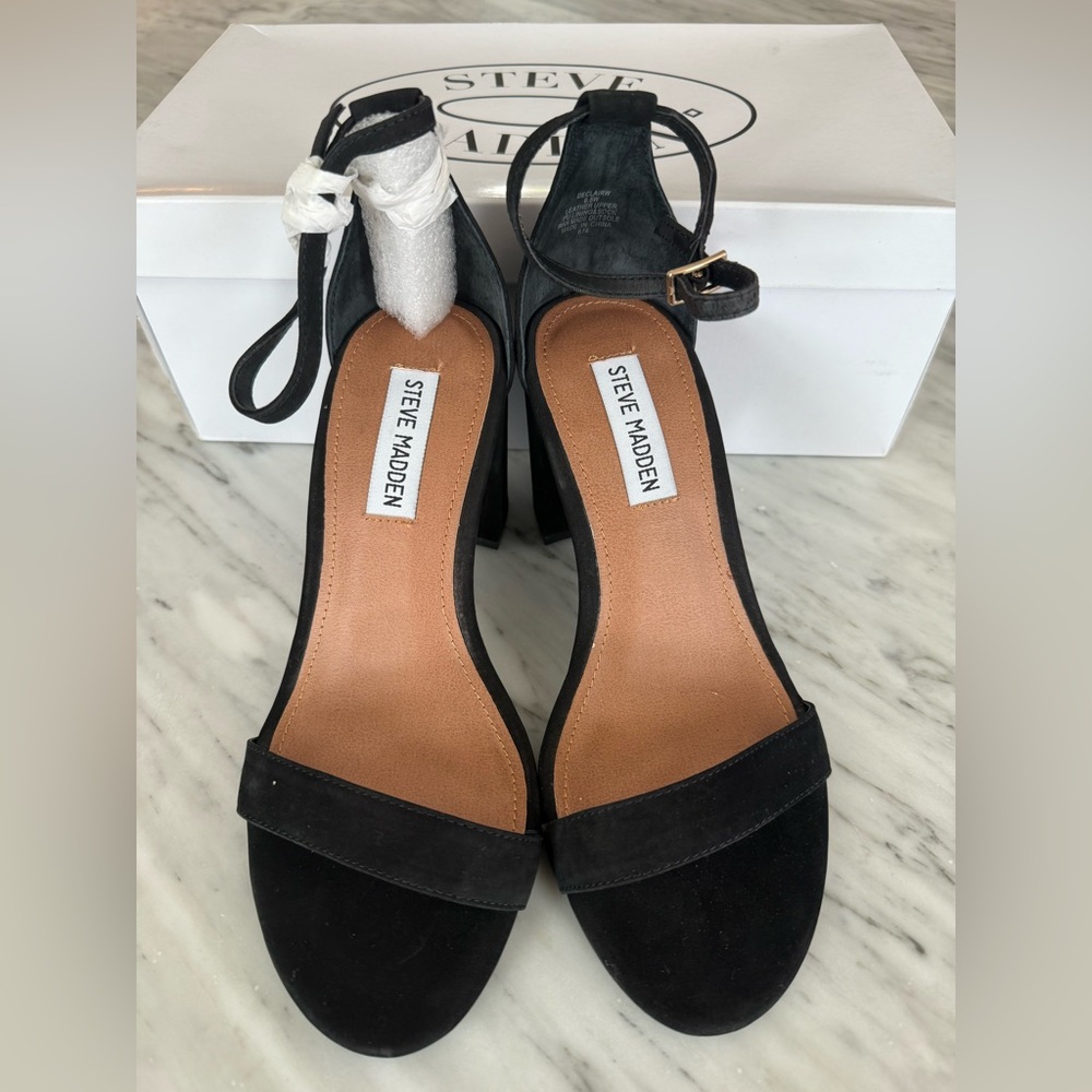 Steve Madden Declaire Black Ankle Strap Heels - WIDE